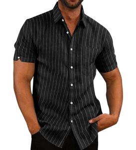 Chemise Homme Personnalisée à Rayures Imprimées, Manches Courtes, Col Rabattu, Boutonnée, Décontractée, pour l'Été - Product Image 2