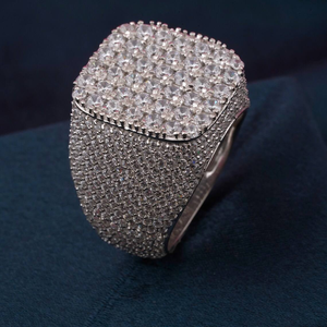 Anillo de sello con incrustaciones de moissanita, parte superior cuadrada, anillo de lujo llamativo, joyería hip hop para hombre - Product Image 2