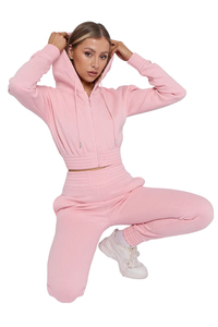 Conjunto Deportivo Negro para Mujer, Sudadera Corta con Capucha y Pantalones Jogger, Ropa Casual de Gimnasio para Invierno, con Talla Personalizada - Product Image 4
