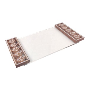 Bandeja rectangular de madera con incrustaciones de madreperla para servir con base acrílica, bandeja artesanal de lujo para cenar, regalar, decoración del hogar - Product Image 2