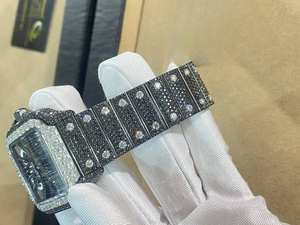 Montre automatique BOJ CATie.R011 noire squelette avec diamants VVS, verre luxueux, acier inoxydable, entièrement sertie de moissanite, mouvement automatique, 41 mm - Product Image 2