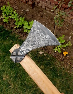Custom Handmade Viking Mammen <b>Axe</b> Etched Carbon Steel Blade Ash Wood <b>Handle</b>, Camping <b>Axe</b> Bushcraft <b>Axe</b> - Product Image 4