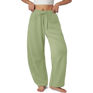 Pantalon de survêtement à ourlet ouvert pour femme, taille basse, cordon de serrage, poche plaquée avant, en molleton, coupe large, décontracté et ample - Product Image 1