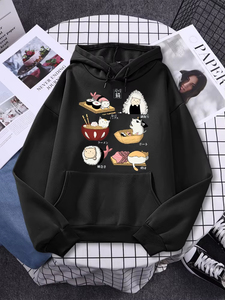 Sweat-shirt à capuche pour femme, qualité professionnelle, imprimé Sushi Cat's Day Harajuku, vêtements de mode pour femme, sweat-shirt en polaire pour l'automne - Product Image 1
