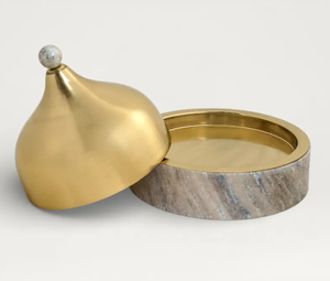 Bol de service de luxe doré avec base en marbre, plat à dessert en métal, casserole en céramique antiadhésive avec revêtement émaillé, plat couvert pour la maison et l'hôtel - Product Image 1