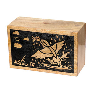 Indian Manufacturer Exporter of Wooden Engraved Mango Wood Urns with Lid Bird Cremation Urn Box Funeral Urns <b>for</b> Human <b>Ashes</b> Use - Product Image 3