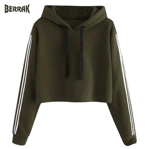 Sudadera corta con capucha para mujer, de manga larga, a rayas - Product Image 1