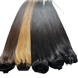 Double Drawn Machine Weft Virgin Raw Human Hair Extensions Natural Black Style with Intact Cuticles and Good Price Genius Weft