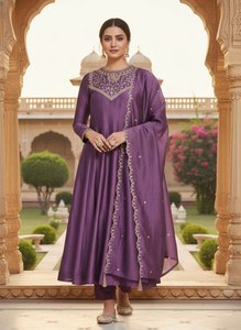 Zain Exports Pair Top Bottom Salwar Kameez Vichitra <b>Silk</b> <b>Fabric</b> Embroidery Detail Quick Dry Casual Party Wear Women All Seasons - Product Image 4