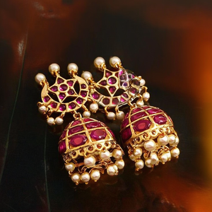 Fashion Drop Earrings One Gram Gold Ruby Kemp Style Jhumka Earrings - Product Image 2