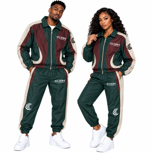 Conjunto Deportivo Unisex Ligero de Nailon Cortavientos, con Bloques de Color, Cierre de Cremallera, Estilo Deportivo, Manga Larga - Product Image 1