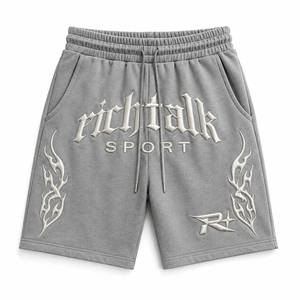 Pantalones Cortos Deportivos para Hombre, Color Gris, Logotipo en Relieve, Cintura Elástica con Cordón, Bordado 3D, Transpirables, de Algodón y Poliéster de Peso Medio para Verano - Product Image 1