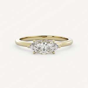 1 Carat Marquise Cut Lab Created Diamond Engagement <b>Rings</b> East West Prong Set 1.7mm <b>Thin</b> Shank Solitaire Bands Custom 14K 18K - Product Image 1
