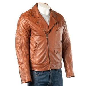 Online Best Sale Full Sleeve Autumn Fashion Designed with Solid Pattern Polyester Lining Real <b>Leather</b> <b>Jacket</b> - Product Image 1