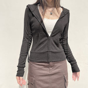 Sudadera con capucha de color liso con cremallera, corte ajustado, manga larga, anti-bolitas, transpirable, 100% algodón polar, para invierno, con logo frontal personalizado, casual - Product Image 6