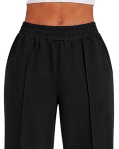 Pantalones Deportivos Anchos Negros para Mujer, Cintura Alta, Corte Holgado, Estilo Casual, para Uso Diario - Product Image 5