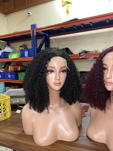 Pas cher 100% vierge bouclée courte Bob perruque de cheveux humains devant en dentelle têtes d'entraînement pour les femmes noires Full HD dentelle frontale perruques - Product Image 5