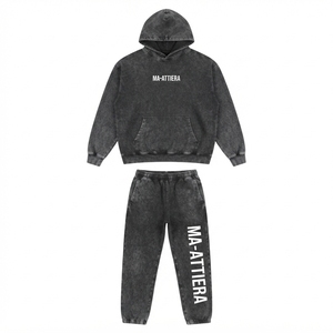 Conjunto de Sudadera Oversize Gris Lavado Personalizado y Pantalones Anchos de Felpa para Mujer, Chándal de Algodón Estilo Urbano OEM ODM - Product Image 3