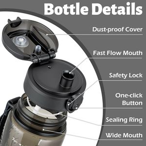 Botella de Agua Deportiva Motivacional con Marcador de Tiempo, Libre de BPA, Jarra de Agua Grande a Prueba de Fugas con Correa - Product Image 2