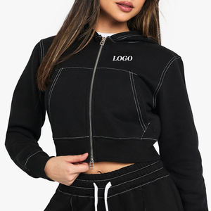 Haut court zippé pour femme, coupe décontractée, idéal pour l'hiver, collection 2026 – Sweat à capuche zippé court pour femme en tissu doux, tendance et décontracté - Product Image 1