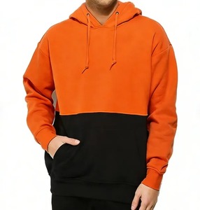 <b>Mens</b> Winter Solid Jersey Lined 100 Percent Cotton Hooded Sweatshirt Loose Fit Anti Wrinkle 280G Color Block <b>Pullover</b> - Product Image 4
