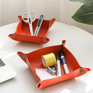 Organisateur de bureau en cuir véritable marron avec compartiment de rangement au design moderne pour clés, pièces de monnaie, bijoux, plateau en cuir - Product Image 6
