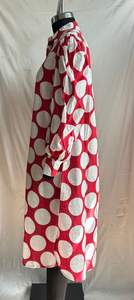 Vestido Midi de Algodón y Lino con Estampado de Lunares, Manga Abullonada, Cuello Camisero, Corte Holgado, Estilo Camisa, para Mujer, Informal, Verano, Oficina - Product Image 4