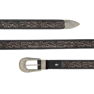 Cinturón de herramientas de cuero occidental de grano completo de piel de vaca Original en relieve floral tallado a mano duradero para hombres y mujeres - Product Image 3