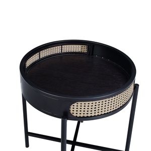 Tavolino Rotondo con Finitura Nera, Piano Aperto e Gambe in Metallo per Arredamento Soggiorno - Product Image 5