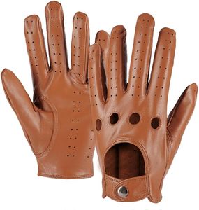 Gants de conduite en cuir marron respirants à doigts complets, perforés, séchage rapide, avec sangle de poignet réglable, unisexe, pour la course et les trajets quotidiens - Product Image 2