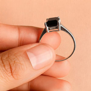 Wholesale Rhaya Jewels Women's Romantic Rhodium Plated Black Onyx <b>Ring</b> Sterling <b>Silver</b> Emerald Cut Prong Setting <b>Solitaire</b> - Product Image 2