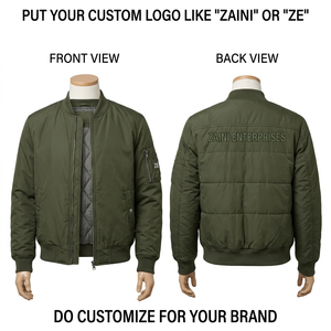 Chaqueta Bomber Impermeable de Poliéster Pongee Premium de 320 GSM, Negra, con Paneles Acolchados, Bordado Personalizado, Logotipo por Transferencia de Calor, OEM, Unisex - Product Image 1