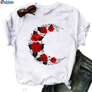 Camiseta estampada de manga corta para mujer, top gráfico de talla grande, camiseta con estampado de rosas y mariposas, holgada y transpirable - Product Image 2