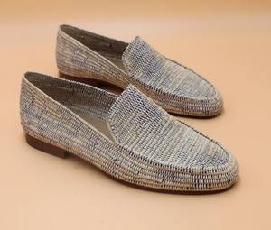 Mocasines de rafia natural y azul tejidos a mano para hombre |   Zapatos Artesanales Marroquíes |   Calzado Ecológico Sin Cordones - Product Image 1
