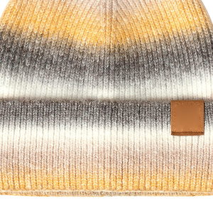 Bonnet en tricot rayé unisexe avec patch en cuir, couvre-chef décontracté pour l'hiver, taille adulte 56-58 cm - Product Image 5