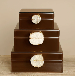 Luxury Dark Brown Color Mirror <b>Glass</b> Decorative Storage Box Key <b>Knob</b> Premium Jewelry Vanity Organizer Boxes Home Decor Lacquer - Product Image 1
