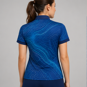 Polo Personalizado para Mujer con Estampado de Ondas Topográficas Azul Real, Secado Rápido, Transpirable, Manga Corta, Uniforme de Golf, WPS-0826 - Product Image 6