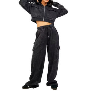 Conjuntos Deportivos de Felpa para Invierno, Tejido Premium, Lavado Ácido, Logotipo Personalizado, 100% Algodón, Grueso, Casual, para Mujer, Venta al Por Mayor - Product Image 3