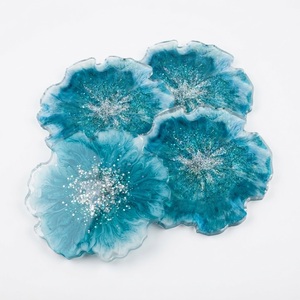 <b>Teal</b> Epoxy Resin <b>Coaster</b> Set Gold Trim Faux Agate Slice Drink <b>Coasters</b> Geode Tableware for Wedding Favors Home Decor Table Mats - Product Image 6