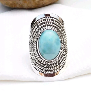 Bague en pierre de larimar, argent 925, pierre bleue, faite à la main, bijoux inspirés de l'océan, bague bohème, bague unique artisanale pour elle - Product Image 2