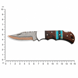 Couteau de poche portable en acier au carbone, lame de 3 pouces, forgé à la main, orientation réglable de la main, poignée en bois, finition polie, étui en cuir - Product Image 2
