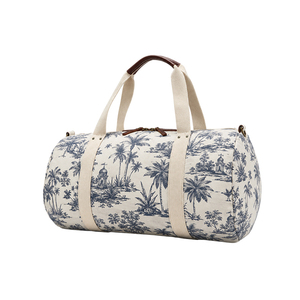 Sac de voyage en toile de coton bleu personnalisé avec imprimé tropical et grande capacité - Product Image 2