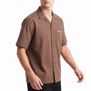Chemise Homme Contemporaine à Rayures Manches Courtes Boutonnée Coupe Décontractée Ample Tissée Fournisseur de Vêtements Personnalisés - Product Image 3