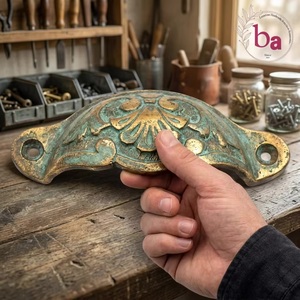 Beads Art Rustic Cast Iron Industrial Square Cabinet <b>Pull</b> Handle Turquoise Distressed for Home Office Living Room Furniture - Product Image 1