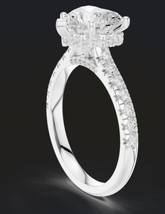 Bague de fiançailles en or blanc 14 carats avec diamant taille cœur, solitaire romantique serti à griffes, bague de mariée de luxe, bande pavée, bijou de mariage élégant - Product Image 3