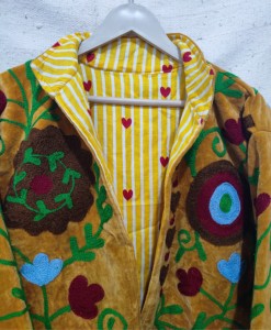 Veste en velours brodée de fleurs pour femmes, col montant, manches longues, motif fait main, coton respirant, hiver - Product Image 4