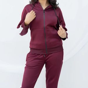 Conjunto Deportivo con Capucha para Mujer, Color Sólido, Cierre Completo con Cremallera, Ropa Casual Transpirable de Poliéster y Algodón, Bolsillos Laterales, Estilo Otoñal - Product Image 6
