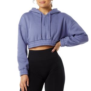 Haute qualité brossé goutte épaule impression 1/4 fermeture éclair cordons surdimensionné classique court femmes sweats à capuche 2026 - Product Image 1