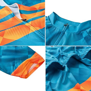 Ensemble de maillot de cyclisme pour hommes, imprimé géométrique, manches courtes, bleu orange, respirant, coupe sportive d'été - Product Image 3