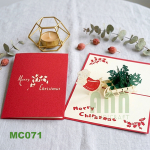 การ์ดอวยพรแบบป๊อปอัพ 3 มิติ ลายคริสต์มาสและปีใหม่ ยี่ห้อ ANN HANDICRAFT รุ่น MC071 ตกแต่งด้วยการเคลือบเงาแบบด้าน พร้อมลายซานต้าขี่รถเลื่อน - Product Image 5